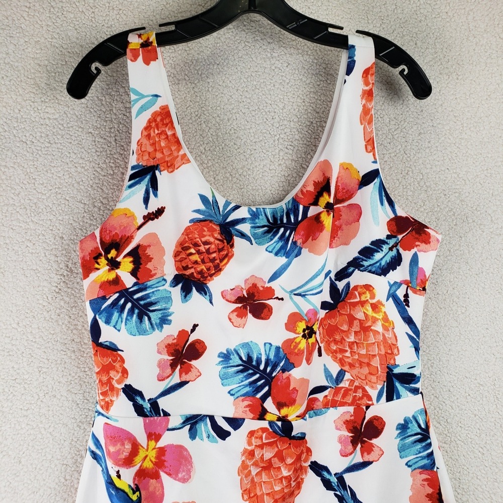 Betsey Johnson Tropical Pineapple Sheath Dress Womens 14 White Floral Summer Mod - Picture 2 of 10